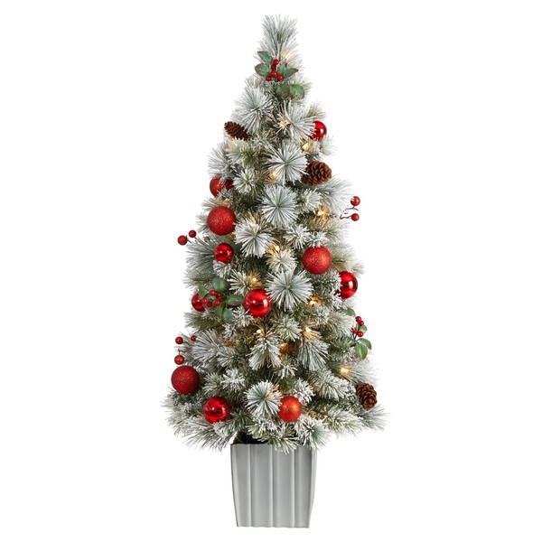 Nearly Natural 4ft. Winter Flocked Artificial Christmas Tree Pre-Lit with