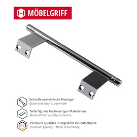 Gedotec Handles for kitchen cabinets, made of metal, pack of 2 handles, furniture, slide, furniture handles, chrome-plated, polished, door handles, kitchen, sliding door handle, handles cabinet