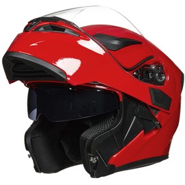 ILM Motorcycle Dual Visor Flip up Modular Full Face Helmet DOT 6 Colors Model 902 (L, Bright Red)