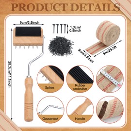 Lanties Upholstery Tool Set-3.5" Burlap Jute Webbing Tape 10 Yards, Gooseneck Webbing Stretcher Wood Handle, 115pcs 1/2" Black Upholstery Tacks-for Chair, Sofa, Carpet & Craft Furniture Repair Kit