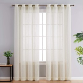 HLC.ME Sierra Burlap Flax Linen Semi Sheer Privacy Sun Light Filtering Transparent Window Grommet Long Thick Curtains Drapery Panels for Bedroom & Living Room, 2 Panels (54 W x 96 L, Natural Linen)