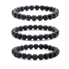Nathalie Natural Healing Crystal Bracelets For Women/Men, Gorgeous Semi-Precious Gemstones Stretch Beaded Bracelets for Men/Women (3 Onyx Set)