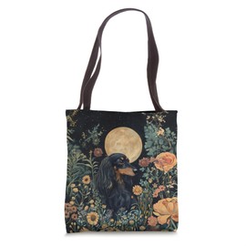 Long Haired Dachshund Moon Flowers Cottagecore Dog Mom Tote Bag