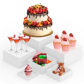 CHONOVO Buffet Risers Set of 6 Food Display Risers for Party, White Dessert Stands, Acrylic Cube Boxes Display Nesting for Buffet Table Catering Dessert