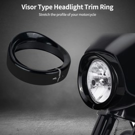 QUASCO 7" Headlight Visor Trim Ring, Motorcycle Headlamp Frenched Rings Decorate Accessories Compatible with Harley Road King Electra Glide Heritage Softail Touring