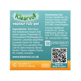 Klearvol Vapour Rub Gel (50ml) | Natural Vapours for Day and Night | for Sweet Dreams | from 3 Months + | Contains Essential Oils of Lavender, Pine and Thyme with Aloe Vera | Perfect for Sweet Dreams
