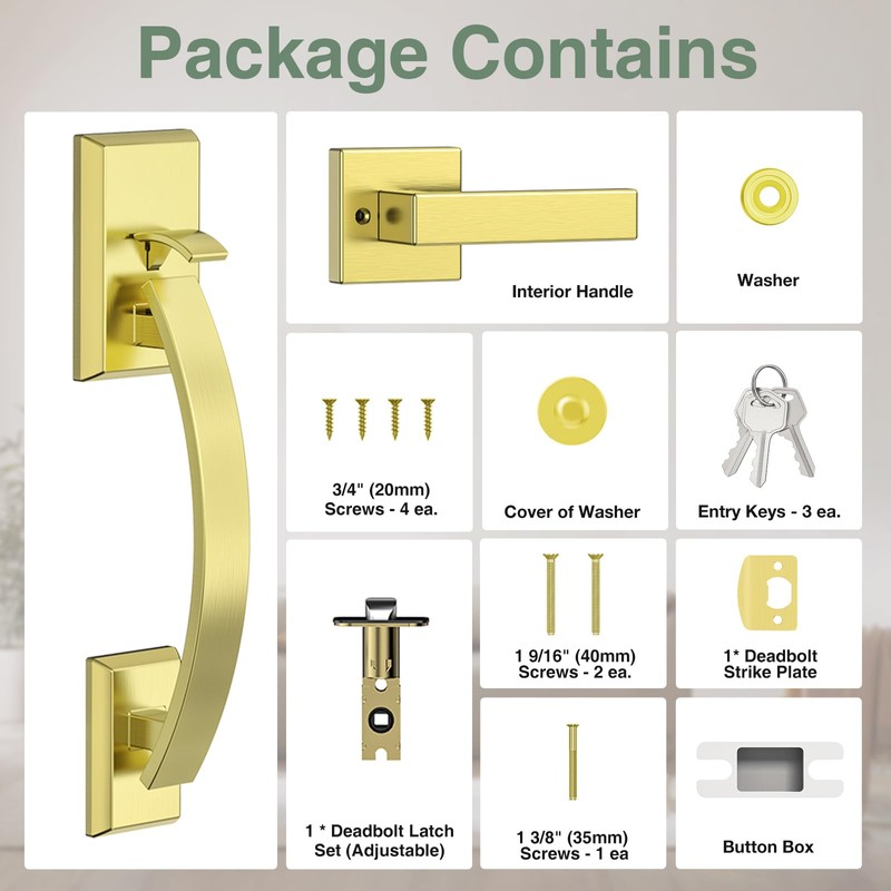 Floresita Front Door Handle Gold Adjustable, Heavy 12.7in Exterior Entry