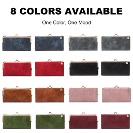 mpeak filters Vintage Women Long Wallets Bifold Ladies Purse Clutch with Kiss Lock and Zip Coin Pocket, Pink, Minimalist