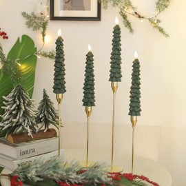 Christmas Tree Flameless Taper Candles Flameless Window Candles with Remote Timer, 9.7" Battery Operated 3D Wick LED Flickering Taper Candle for Home, Wedding, Party Decorations:_3PACK