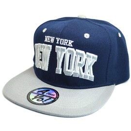 New York Embroidered Polyester Flat Bill Visor Fashion Hat Snapback Cap AYO6103 (Navy w/Grey Visor)