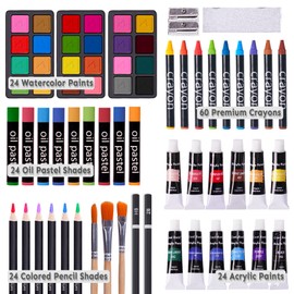 175 Piece Deluxe Art Set with 2 Drawing Pads, Acrylic Paints, Crayons, Colored Pencils, Paint Set in Wooden Case, Professional Art Kit, Art Supplies for Adults, Teens and Artist, Paint Supplies