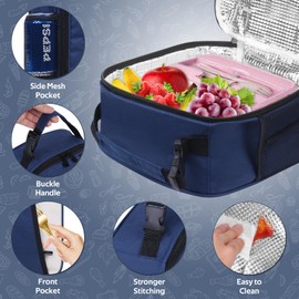 GAOHUI Insulated Lunch Bag for Adults Kids Men Women, Water-Resistant Small Cool Bag Lunch Box Bag with Side Mesh Pocket for Work School Picnic Office(Blue)