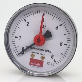 Schläfer 0930165 Hydraulic Pressure Gauge Rear Axial Connection 1/4 Inch Scale 0-6 Bar 63 mm for Thermal Systems Air Water Hydraulic Pressure Indicator