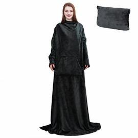 Solaris Travel Wearable Blanket with Sleeves, 2 in 1 Packable Travel Office TV Body Blanket, Super Soft Cozy Warm Lightweight Snuggy Blanket for Home Lounge