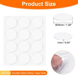 HARFINGTON 240pcs Double Sided Sticky Tape Dots, Adhesive Two Sided Nano Dots, Clear Removable Mounting Round Sticky Dots Traceless for Art Craft, Decoration, 1.38" x 0.04"