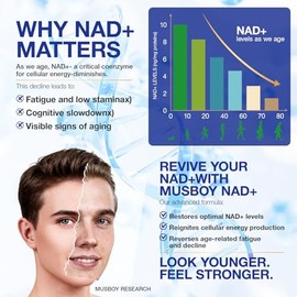 Suplemento NAD+ - NAD Ribósido de Nicotinamida Resveratrol Suplemento NAD 1000mg Orgánico Puro para Mujeres y Hombres Anti-Edad, Energía, Enfoque, 80 