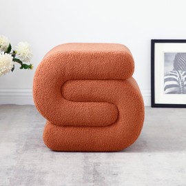 Benicabaly Modern Velvet Upholstered Ottoman, Multifunctional S-Shape Stool for Living Room, Bedroom, and Office, Stylish Design, Orange