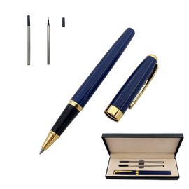 Accod Classic Metal Ballpoint Pen Business Ballpoint Pen Office Signature Pen Gel Pen with 2 Replacement Refills Gift Medium Nib Black Rollerball Pen for Men and Women (Blue)