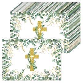 Paper Placemats Disposable 50 Pack Blessed Cross Placemats 16x 11 Inch Eucalyptus Summer Seasonal Paper Table Mats for Home Kitchen Dining Table Party Decoration(Baptism Cross)