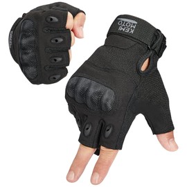 KEMIMOTO Tactical Gloves, Motorcycle Gloves, Military Tactical Gloves with Carbon Fibre Knuckle Protector and Touch Screen, Breathable, Half Finger, for Bushcraft, Motorcycle, Hunting and Security