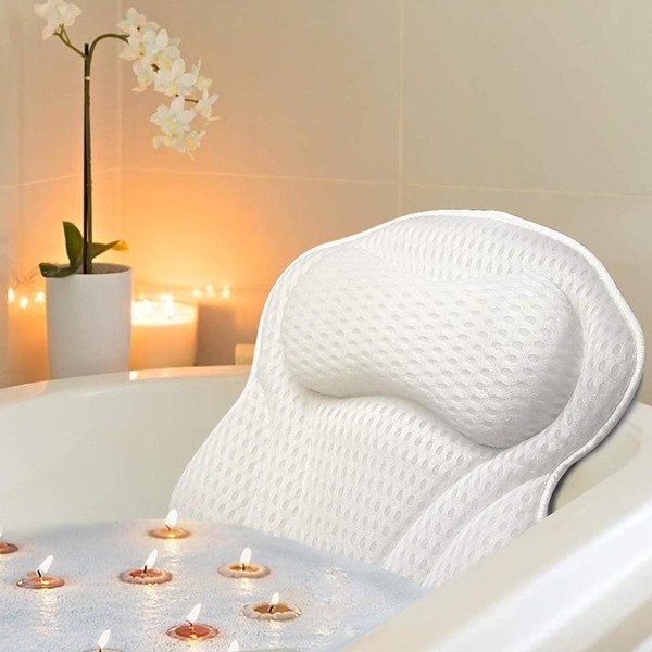 Bath Pillow, Luxury Bath Pillow for Bathtub with 4D Air Mesh Technology, 6 Strong Suction Cups, Spa & Bath Pillows For Tub Head Neck Back Support, Bath Accessories for Jacuzzi Spa & Hot Tub
