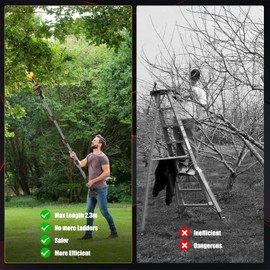 Electric Pruning Shears Cordless with 8FT Pole, Max Cutting Diameter 2 inch(50mm), 21V 2*2Ah, 1000w Brushless Motor, Working time 6-10 h, Electric Pruning Shears Suitable for Gardens, Orchards, Farms