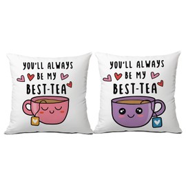 You're Always Be My Best-Tea Throw Pillow Cases, 18 x 18 Inch Set of 2, Bestie Best Friend Pillow Covers,Friendship Gifts for Women Friends,Long Distance Relationship Gifts,Friend Pillow Cover