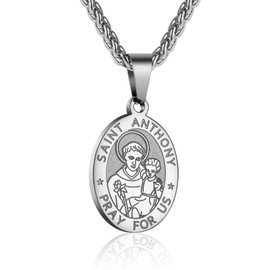 P. BLAKE St. Saint Anthony Medal Necklace Stainless Steel Catholic St Anthony Pendant Chain