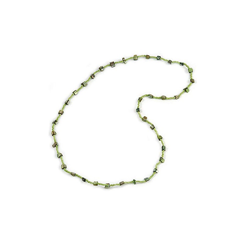 Avalaya Long Lime/Green Glass Bead, Sea Shell Nugget Necklace/ 100cm