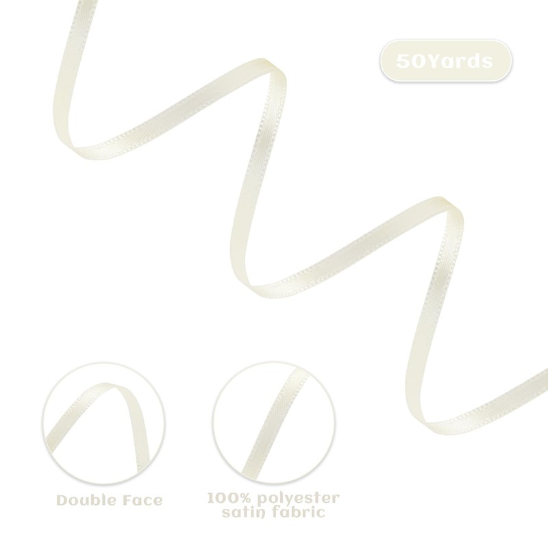 Rilisili Ivory Satin Ribbon 1/8 Inch 50 Yards Double Faced
