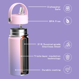 OISIZ Kids Water Bottle with Straw Lid 14oz, Vacuum Insulated 316 Stainless Steel Water Bottles for Kids for School, Leakproof Water Bottle, BPA Free and Keep Cold for 24 Hours