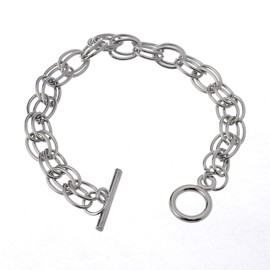 RUBYCA 10Pcs Toggle Clasp Silver Color Charm Rolo Bracelet Double Oval Link Chain 18cm DIY Jewelry