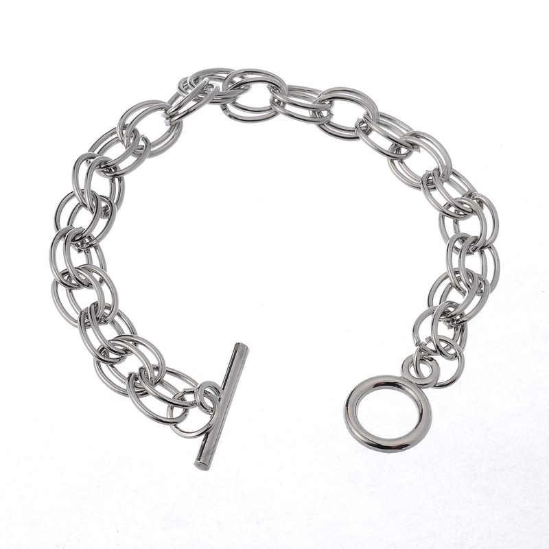 RUBYCA 10Pcs Toggle Clasp Silver Color Charm Rolo Bracelet Double
