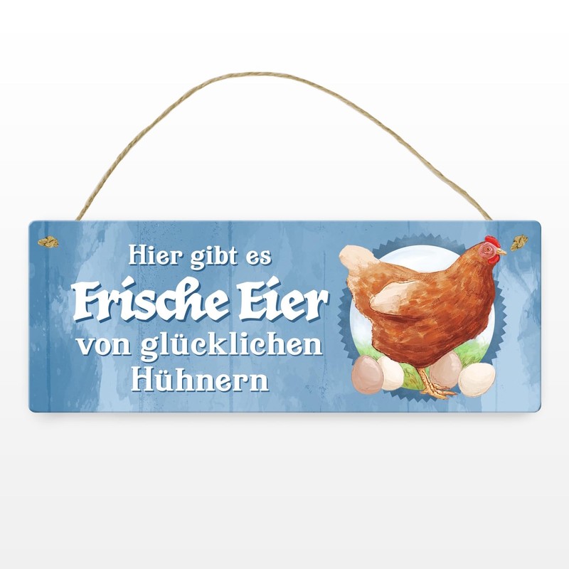 Fresh Eggs of Happy Chickens Metal Sign L in 10.5