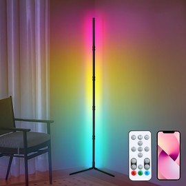 BS&S Corner Floor Lamp - Smart RGB LED Corner Lamp with App and Remote Control, 16 Million Colors & 68+ Scene- Ideal for Living Rooms, Bedrooms, and Gaming Rooms (Black, 71 Inches)