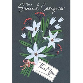 Designer Greetings Bouquet of White and Red Flowers Adult Caregiver Christmas Card