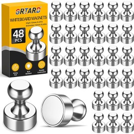 Grtard 48 Pieces Black Magnetic Push Pins, Fridge Magnets for Whiteboard, Whiteboard Magnets, Fridge Magnets, Small and Strong Push Pins for Office, School and Locker