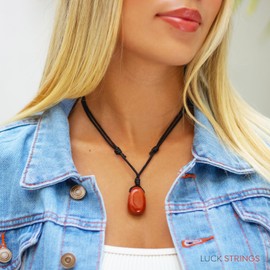 Luck Strings Handcrafted Chakra Necklace – Crystal Gemstone Energy Pendant for Both Men & Women – Amulet for Spiritual Balance, Red Jasper