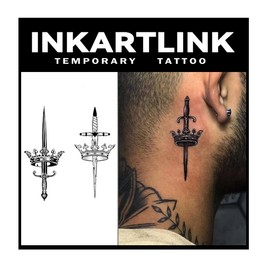 INKARTLINK Jagua Tattoos Set of 2 2 Weeks Long Lasting Waterproof Tattoo Stickers Tattoo Stickers for Men Women Temporary Tattoos Trendy Men Women Semi Permanent Disappearing Tattoos Crown and Sword