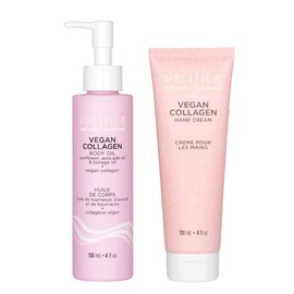 Pacifica Beauty Vegan Collagen Hand Cream and Body Oil with Pump Set, Bath and Body, Shea Butter, Cocoa Butter, Body Massage Oil, For Dry Skin, Skin Care, Body Care, 4 fl oz Each (Set of 2)