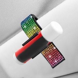 I3DIDEA Elegant Rhinestone Chapstick Holder for Car 1 Pack Bling Car Accessories for Women, Sun Visor Lip Balm Organizer with Multi-Color Crystals (Rainbow)