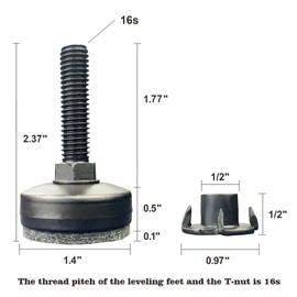 3/8" Threaded Leveling Feet Adjustable Table/Furniture Feet Levelers Screw on Heavy Duty Desk/Chair/Cabinet/Dresser/Bench Leg Leveler Screw in with Threaded Inserts(3/8-16,Large Base,Black,4 Pack)