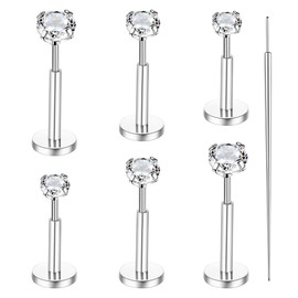 MJust Threadless Titanium Nose Rings Stud, 20G CZ Push in Flat Back Gold Nose Ring for Women & Men.(Silver)