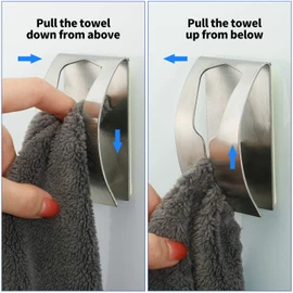 Boao 4 Pieces Self Adhesive Hand Towel Hook Holder Grabber Stainless Steel Kitchen Towel Hook Rack Wall Mount Non Drilling Required Holders for Bathroom Kitchen
