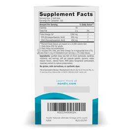 NORDIC NATURALS Ultimate Omega - Omega-3 de aceite de pescado con EPA 650 mg  DHA 450 mg por porcin - 210 cpsulas blandas sabor limn                  
