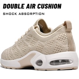 CASMAG Women Mesh Running Shoe Exercise Flat Athletic Sport Jogging Shoe Beige 7 M US
