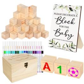 86 Pcs Baby Shower Games Sign Kit with Wooden Blocks Markers Game Sign Storage Box, Fun Baby Shower Decorations, Gender Reveal Games for Guest Baby Shower Party Favors DIY