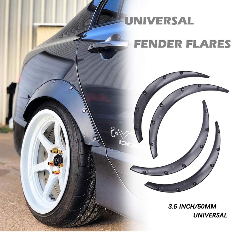 DREAMIZER 4x 2"/50mm Flexible Car Fender Flares Universal Extra Wide