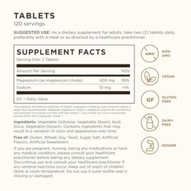 Solgar Magnesium Citrate, 120 Tablets - Promotes Healthy Bones - Supports Nerve & Muscle Function - Non GMO, Vegan, Gluten Free, Dairy Free, Kosher - 60 Servings, Standard Packaging