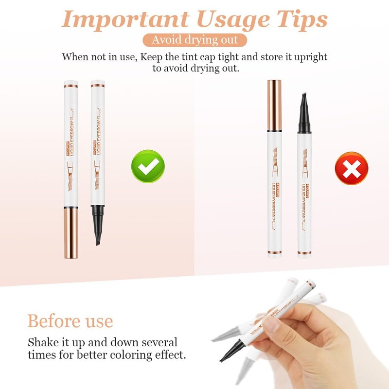 LOPHE Eyebrow Pen with 4 Fork Tip, Long-lasting Waterproof Eyebrow